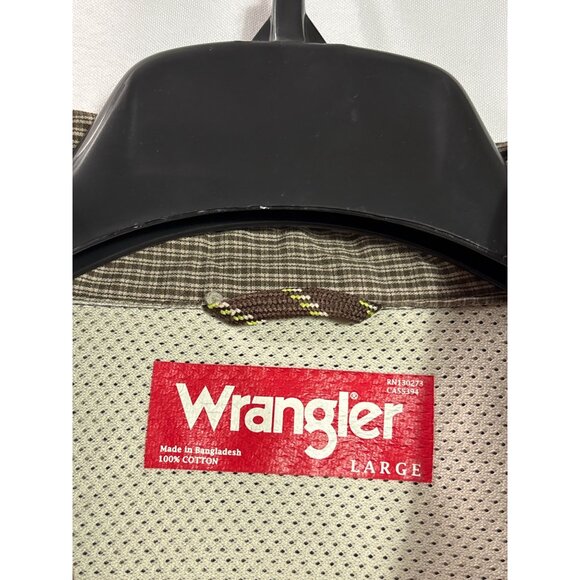 Wrangler Mens Brown Beige Plaid Short Sleeve Button Front Shirt L Cotton - Picture 3 of 3